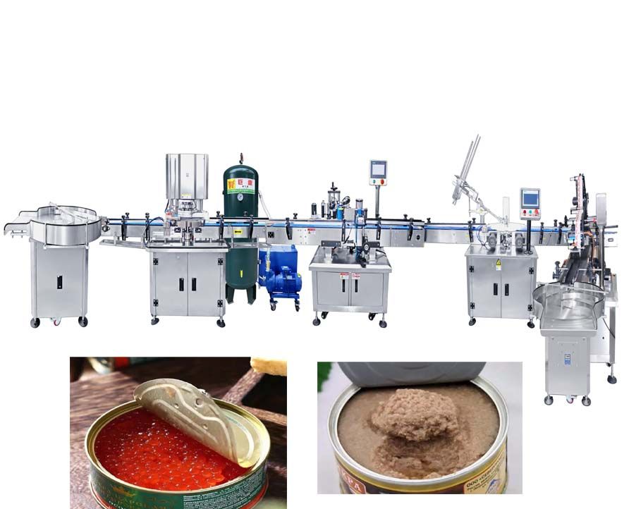 Seafood,Caviar Can Packing Machine Line ,Negative Pressure Can Seaming Machine, Can body Labeling Machine, Capping Machine,Cap Top labeler